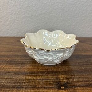 Lenox China Ivy Trellis Bowl 24k Gold Trim‎ Handcrafted Decorative Dish